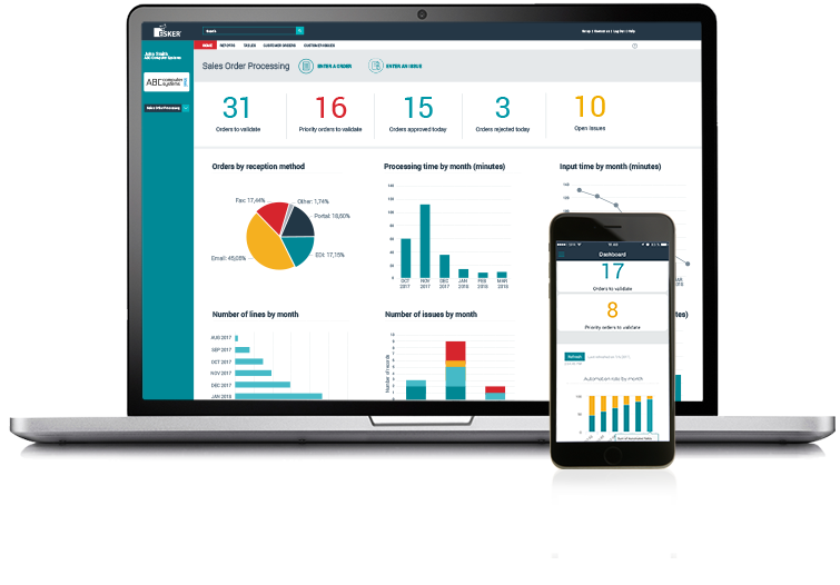 Esker's O2C software on laptop and mobile phone Esker's O2C software on laptop and mobile phone